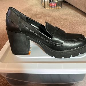 Aqua College-Black, heeled loafers size 7 1/2, like new, worn once****RESERVED